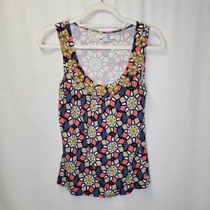 Boden Women's Size 4 Tank Top Blue Pink Flowers Beaded